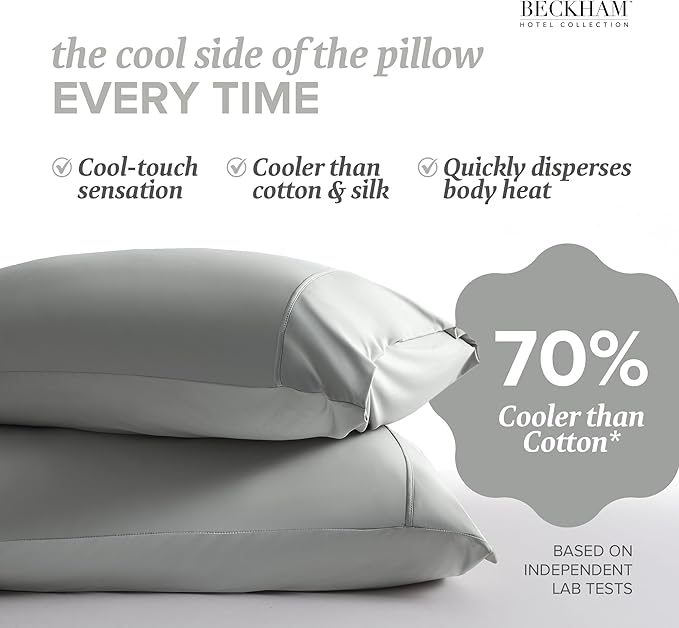 Beckham Hotel Collection Cooling Pillowcases for Hot Sleepers, King Size Set of 2, Cool Bedding, Envelope Closure, Silky Soft, Breathable, Moisture-Wicking, Dark Gray