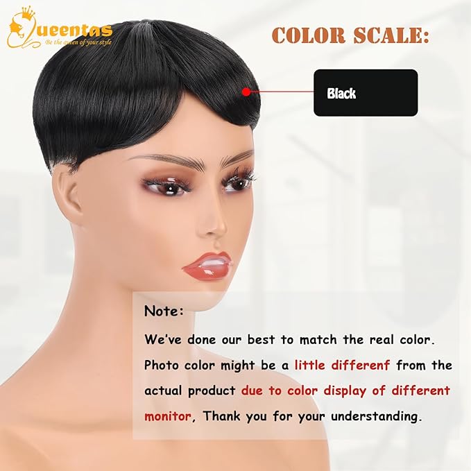 QUEENTAS Black Short Hair Toppers for Women with Thinning Hair 360°3D Cover with 3 Clips Hair Pieces Wispy Bangs 5.5"*5.5" Large Coverage(Natural Black/1B)