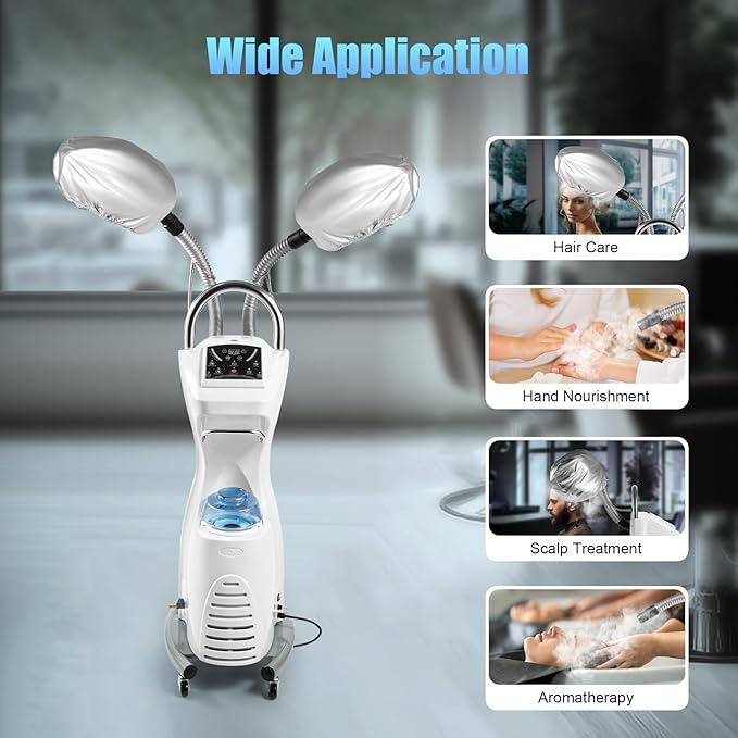 Standing Hair Steamer for Deep Conditioning, 7 in 1 Nano Ionic Steam Therapy, Pro Hair Care SPA Treatment w/Steam Caps, 8-Temp Adjustable for Hair Treatment, Coloring, Scalp Care - Salon & Home Use
