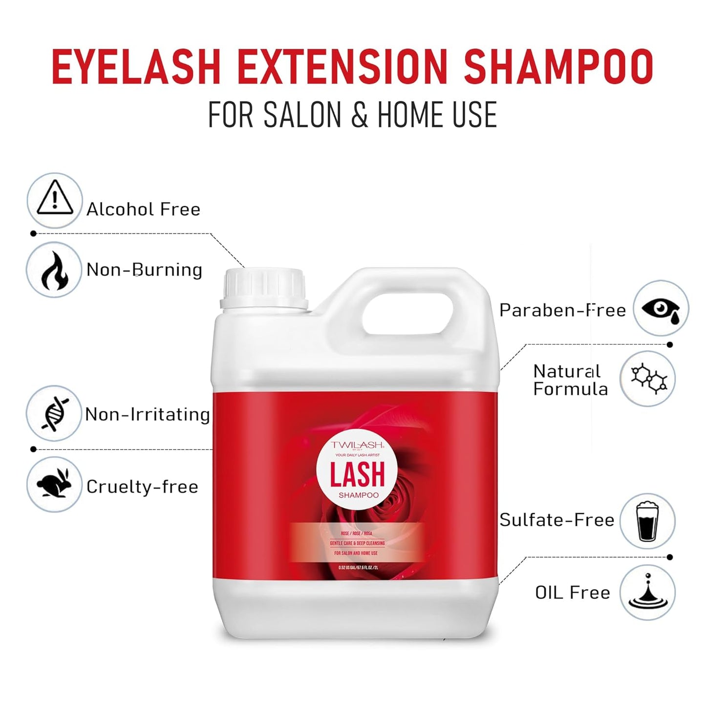 Lash Shampoo Bulk, Eyelash Cleanser for Extensions 2 Liters, Safe Makeup Remover, Non-irritating or Burning Eyelid Foaming Cleanser for Professional Salon and Home Use (Rose-2L)
