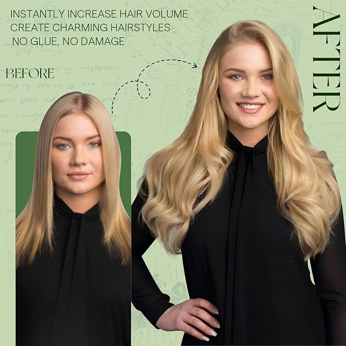 RUNATURE Blonde Clip in Hair Extensions, Real Human Hair Clip in Extensions, Short Hair Extensions Clip Ins, Double Weft Remy Natural Hair, 12 Inch 80g 7pcs, #16P24 Golden Blonde Highlights