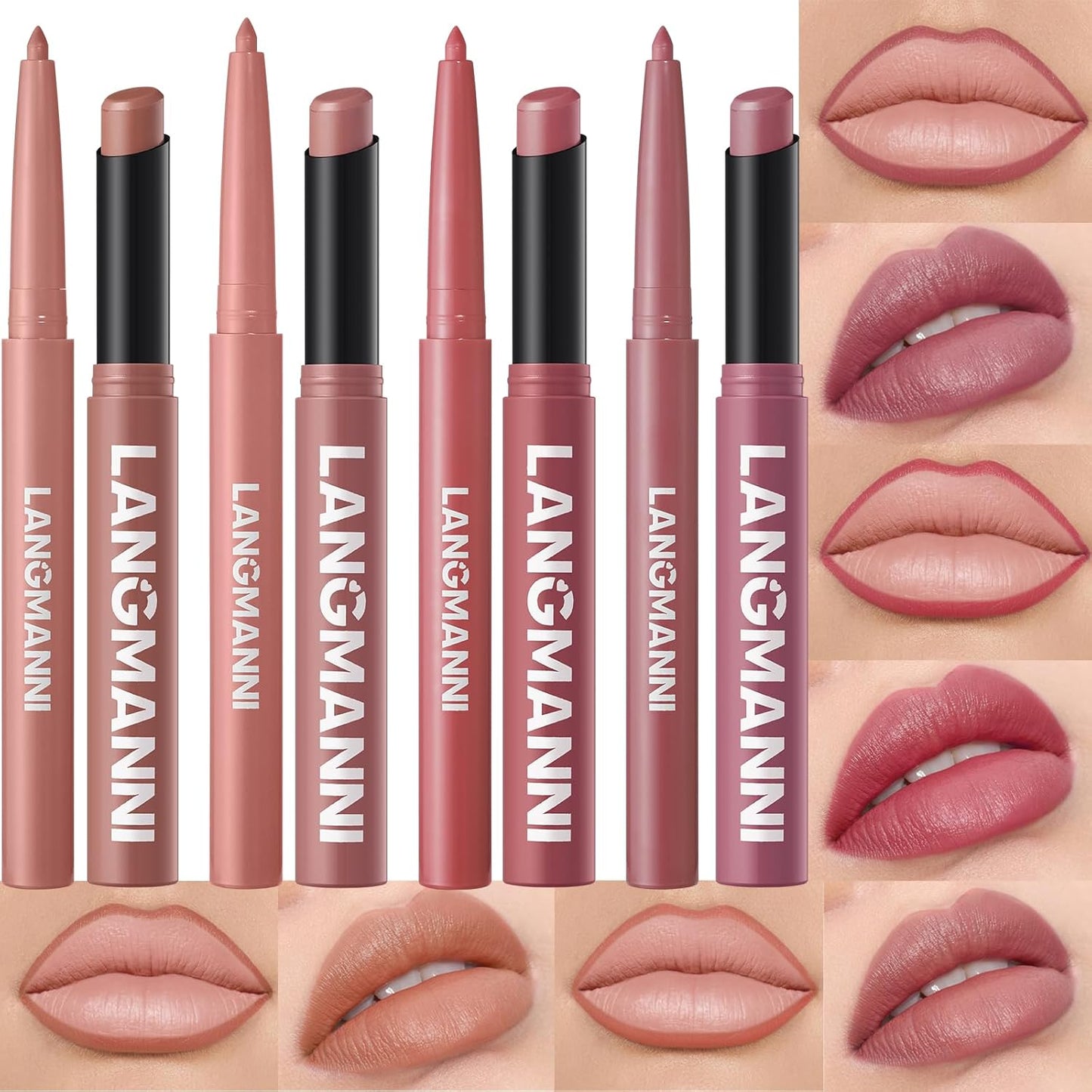 Jolilab 8Pcs Lip Set: 4 Colors Lip Liner+4 Colors Lipstick, Matte/Creamy,Smooth Creamy Texture,Long-Lasting,Bold/Nude Shades for Daily/Party, Vegan, Gift for Makeup Lovers.(#02+04+07+08)