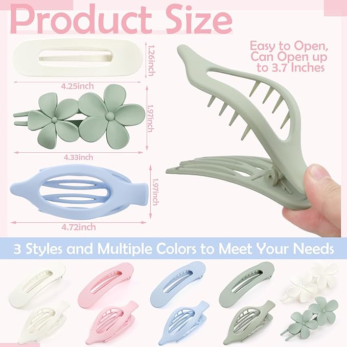 10 Pcs Flat Hair Clips for Women, 3 Styles French Flat Claw Clips Non-slip Matte Hair Clips for Thin Thick Hair, Multicolor