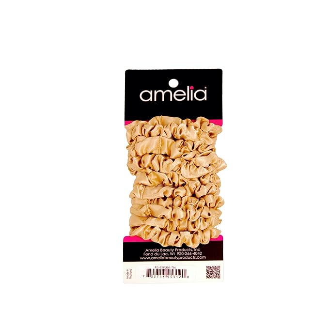 Amelia Beauty, Tan Satin Small Scrunchies, 12-Pack – No Damage Hair Ties for Women, Gentle & Durable Hair Accessories, 2.5in x 0.5in