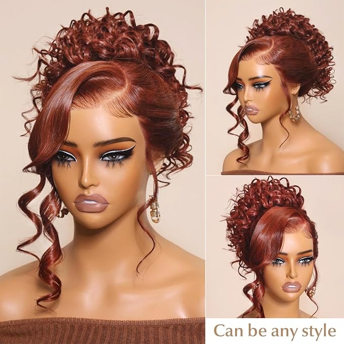 AMIRTY 200% Density 34 Inch Orange Ginger Lace Front Wigs Human Hair 13X4 HD Transparent Lace Front Wigs Human Hair with Baby Hair Chestnut Brown #33 For Women