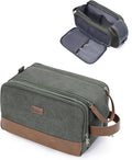 WANDF Toiletry Bag for Men Travel Toiletry Organizer Canvas and Leather Dopp Kit Water-Resistant Shaving Bag for Travel Accessories (Green, Medium)