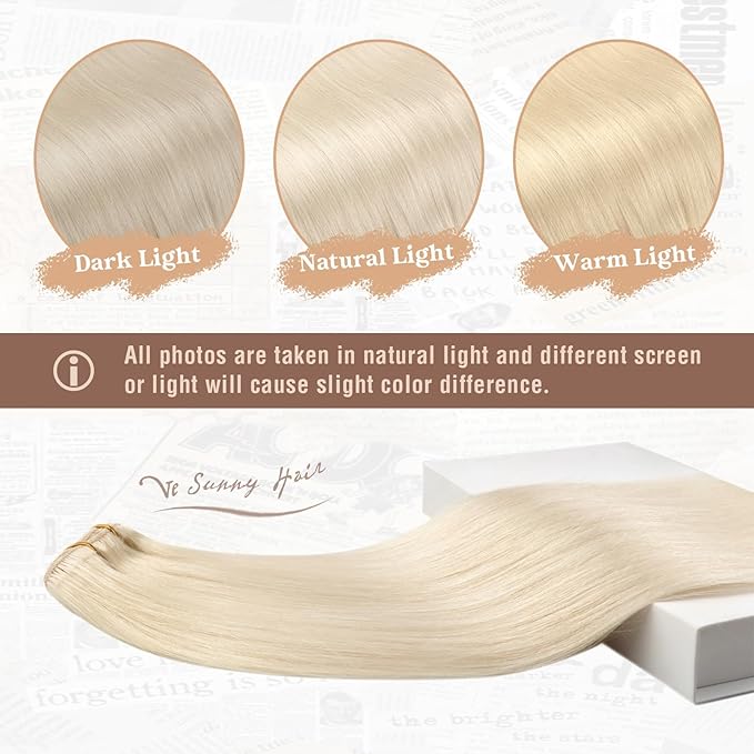 Ve Sunny Blonde Clip in Hair Extensions 22inch Platinum Blonde Human Hair Extensions Clip ins Long Hair Clip in Human Hair Extensions Color 60 Add Hair Length 7pcs 120g