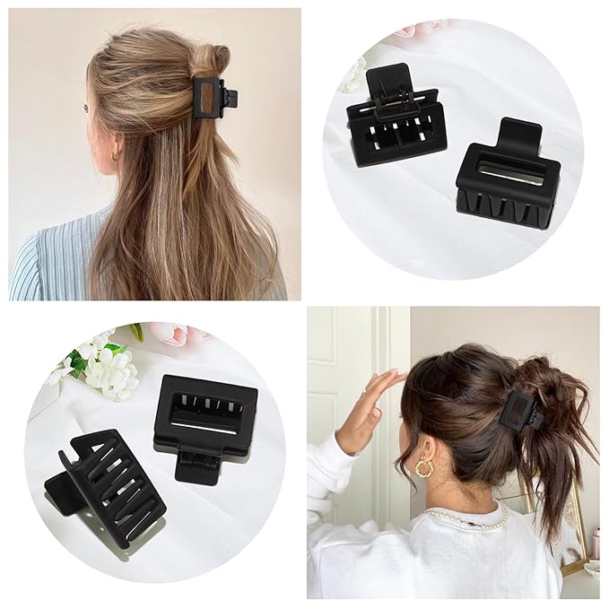 Claw Hair Clips for Women and Girls, 2" Matte Rectangle Clips for Thin or Thick Hair, Nonslip Hair Jaw Clips (8pcs Black)