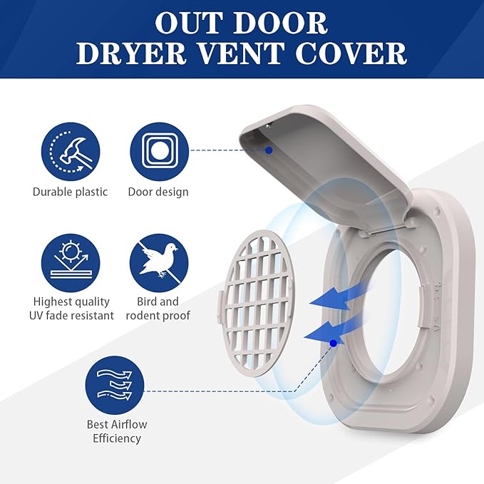 Dryer Vent Cover Outside 4 inch, Magnetic Door Design, Durable Airflow Vent with Lint Trap Screen, Thickened Material, 7 inch x 7 inch Size, Beige