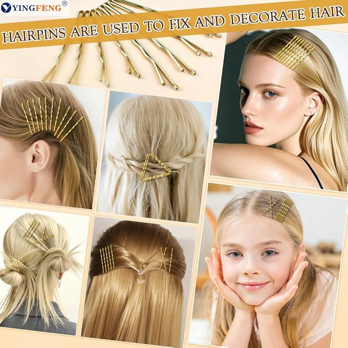 510PCS Blonde Bobby Pins Hair Pins Kit with Hair Net, YINGFENG Includes 100 Bobby Pins for Women, 100 U Shaped Buns Hair Clips, 300 Hair Bands and 10 Blonde Hair Nets, Dance competition must haves