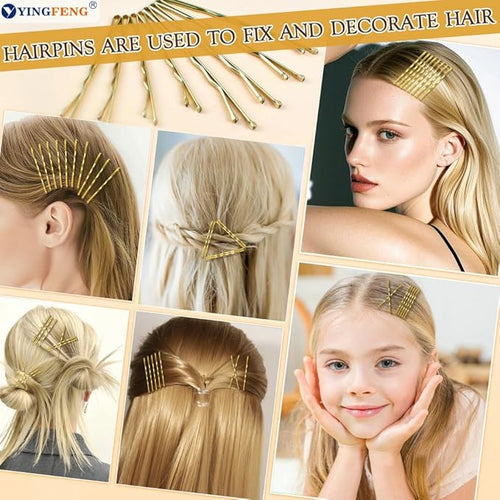 510PCS Blonde Bobby Pins Hair Pins Kit with Hair Net, YINGFENG Includes 100 Bobby Pins for Women, 100 U Shaped Buns Hair Clips, 300 Hair Bands and 10 Blonde Hair Nets, Dance competition must haves