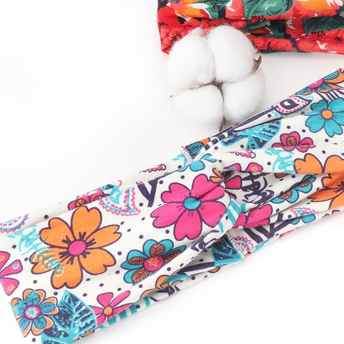 DRESHOW 6 Pack Boho Non-Slip Headbands for Women Girls Yoga Workout Running Knotted Turban Floral Printed Elastic Head Wrap