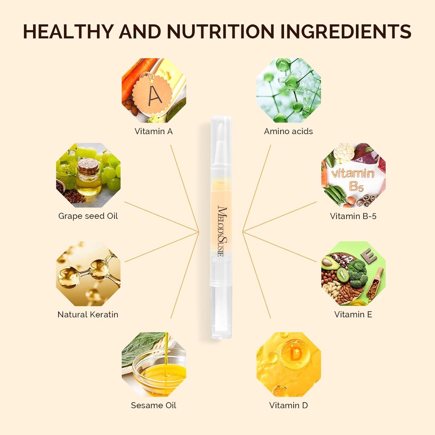 MelodySusie 6Pcs Cuticle Oil Pen Set,Nail Moisturizing Cuticle Oil Enriched with Vitamin E,Softens and Repairs Cuticles,Nail Strengthener,Protects Damaged Skin,Thin Nails,for Home and Salon Use