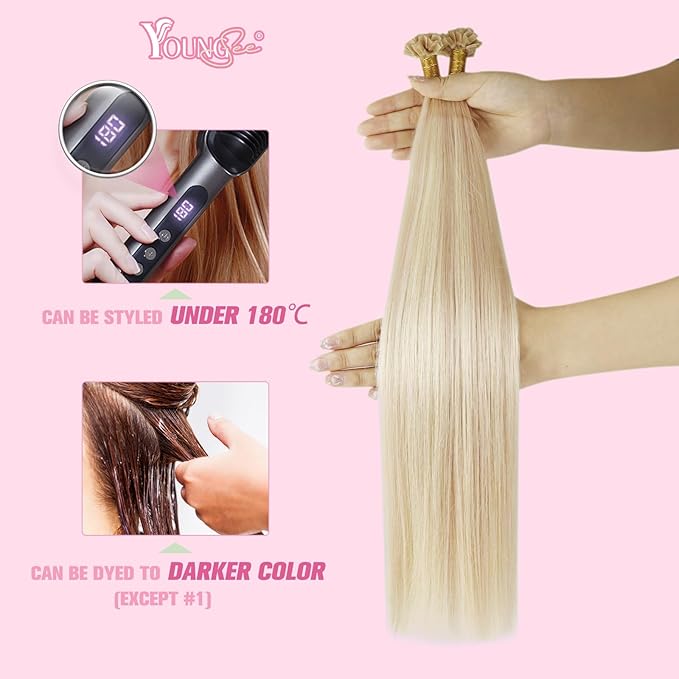 YoungSee Keratin Tip Hair Extensions Human Hair Blonde 24 Inch K Tip Hair Extensions Long Ktips Hair Extensions Human Hair Blonde Highlight Invisible Keratin Bond Hair Extensions Remy 50g #18/613