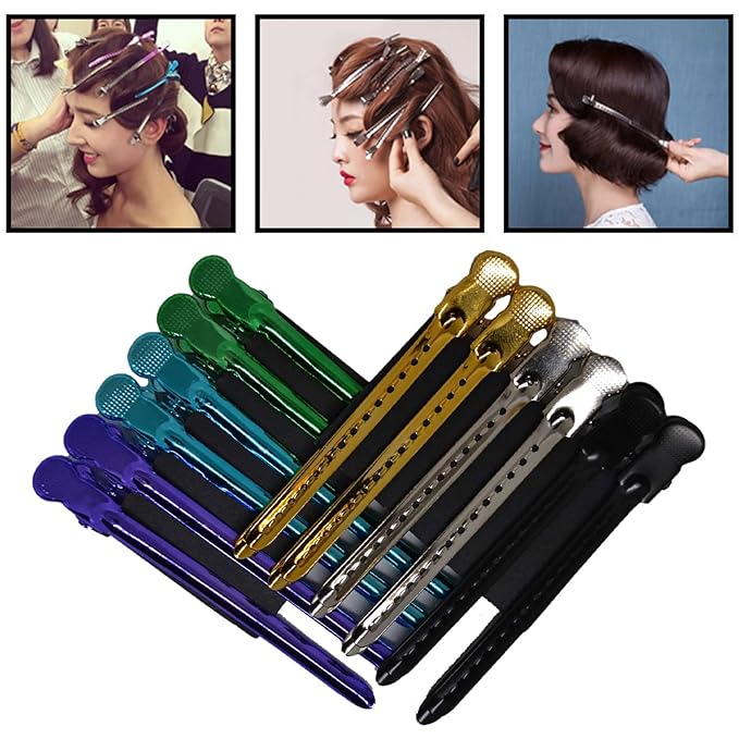 12 Pcs Metal Hair Clips, Duckbill Clips for Styling, Sectioning and Curling by Hairdresser or Home, 6 Colors, Ideal Gift Choice for Stylists and Girls, Portable and Easy to Carry