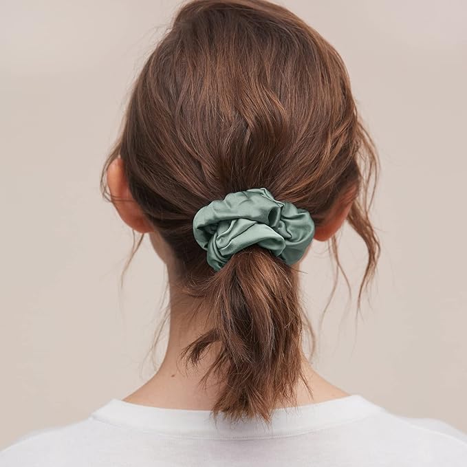 LILYSILK Silk Hair Scrunchies for Frizz & Breakage Prevention 100% Mulberry Silk Hair Ties No Damage Elastic Silk Ponytail Holders, 1Pc, Avocado Green