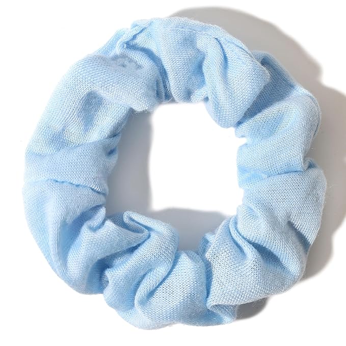 Pack of 12 Cotton Hair Scrunchies Single Jersey Solid Color Ponytail Holders Hair Ties for Girl (Light Blue)