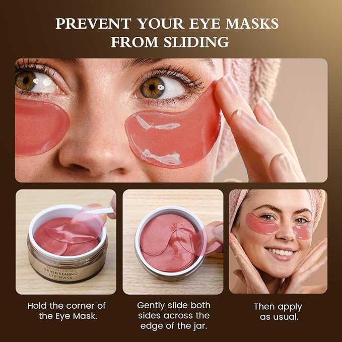 Caffeine Brightening Eye Masks - Under Eye Patches for Dark Circles, Eye Bag, Wrinkle, Puffiness with Hyaluronic Acid - Hydrating Eye Masks for Women and Men, Less Tired