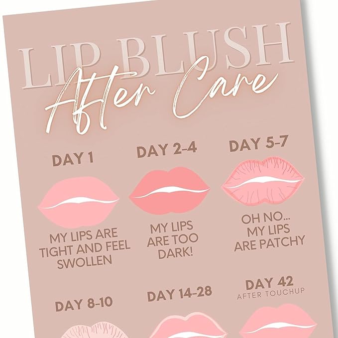 Lip Blush Aftercare Instruction Cards | 55 Pack | 2x3.5” inch Business Card Size | Lip Blush Supplies