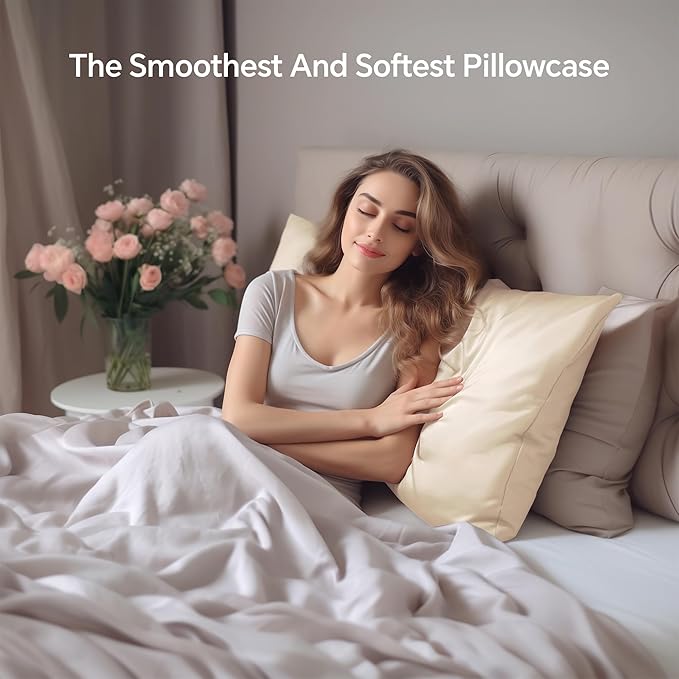 INFIIXSO Silk Pillow Cases 2 Pack Standard Size, Ultra Smooth & Soft Mulberry Silk Pillow Case for Hair and Skin, Breathable Cooling Silk Pillowcase with Hidden Zipper (Ivory, 20x26 Inches)