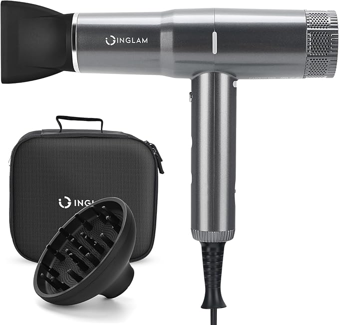 Hair Dryer with Diffuser, IG INGLAM 1875W Professional Ionic Blow Dryer, 110, 000 RPM High-Speed Brushless Motor, Auto-Clean, 3 Heat Settings & 3 Speed & Cool Shot Button Settings for Easy Home/Travel