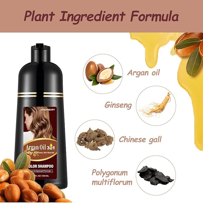 Dark Coffee Hair Dye 16.9 Fl Oz, Argan Oil Hair Shampoo, 3 in 1 Hair Dye Shampoo, Easy To Use, Semi-Permanent Hair Color Shampoo (Dark Coffee)