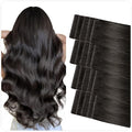 SUYYA Invisible Tape in Hair Extensions Human Hair Natural Black Seamless Injected Hand-Tied Pro Quality Virgin Human Hair 20PCS 50G/Pack Straight Tape Ins(20 inch #1B Off Black)