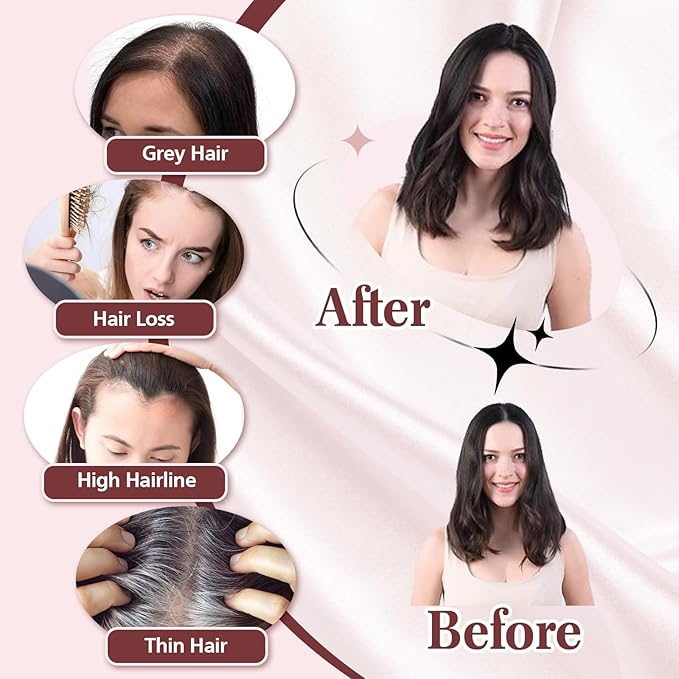 YAMI Hair Toppers for Women Real Human Hair, Human Hair Topper with Swiss Base Hairpieces for Women with Thinning Hair 12 Inch 40g - Medium Brown