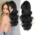 ALXNAN Ponytail Extension,18 Inch Claw Clip in Long Curly Wavy Black Ponytail Hair Extension Jaw Clip on Pony Tails Hairpiece for Women