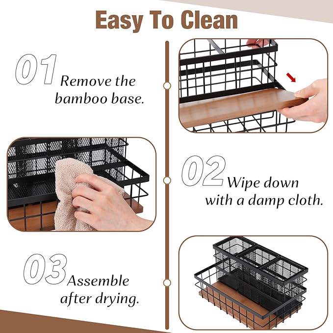 1 Pcs Hair Tool Organizer Countertop Breathable Metal & Bamboo Hot Tools Organizer Under Sink Bathroom Hair Dryer Holder Countertop Brush Comb Holder,makeup tray (Koa Wood,Black)