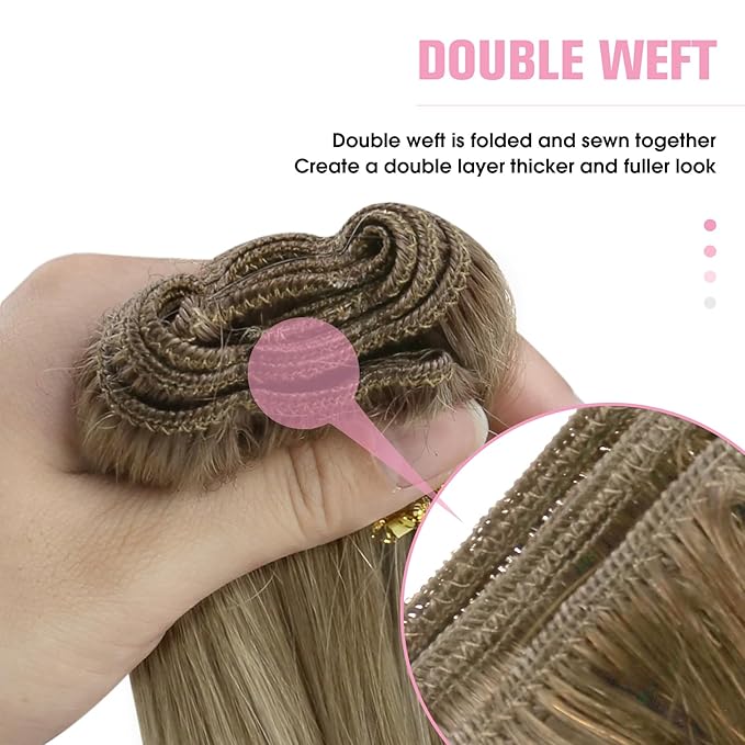 YoungSee 100G Weft Hair Extensions Balayage Sew in Hair Extensions Light Brown Mix Platinum Blonde Balayage Straight Human Hair Weft Extensions for Short Hair 14Inch