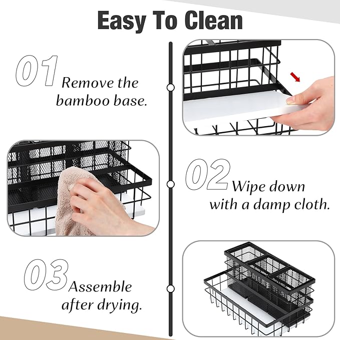 1 Pcs Hair Tool Organizer Countertop Breathable Metal & Bamboo Hot Tools Organizer Under Sink Bathroom Hair Dryer Holder Countertop Brush Comb Holder,makeup tray (White Bamboo,Black)