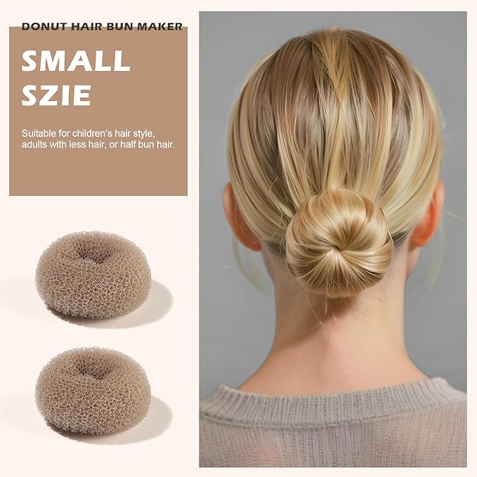 Teenitor Donut Hair Bun Maker Set, 7 Pieces Hair Bun Makers (1 extra-large, 2 large, 2 medium and 2 small), 5 pieces Hair Elastic Bands, 20 pieces Hair Pins, Tan Color