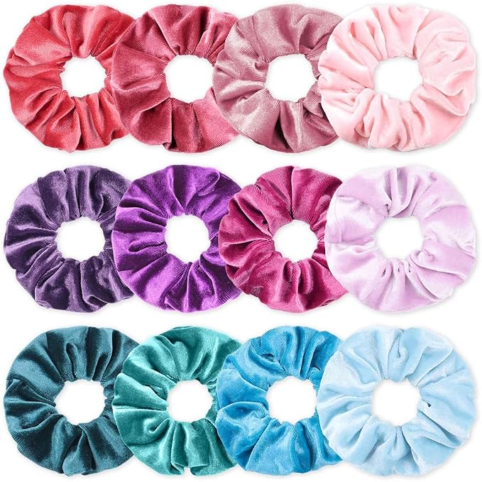 Velvet Scrunchies for Girls Women, 12 Pcs Rainbow Hair Scrunchie Elastic Thick Scrunchy Hair Ties, Cute Soft Ponytail Hair Accessories