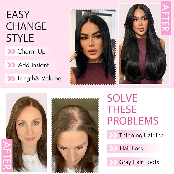 Isaic 24 Inch Synthetic Hair Topper for Women, Jet Black Middle Part Hand-Tied Lace Part Hairpiece with Clips, Long Hair Topper for Thinning Hair on Top, Natural Scalp Realistic Coverage (Jet Black)