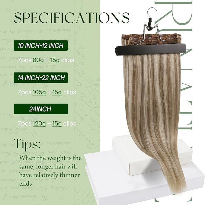 RUNATURE Clip in Hair Extensions Real Human Hair, Straight Human Hair Clip in Extensions with Blonde Highlighs, Natural Looking, 16 Inch 120g 7pcs #8P60 Ash Brown Highlight Platinum Blonde