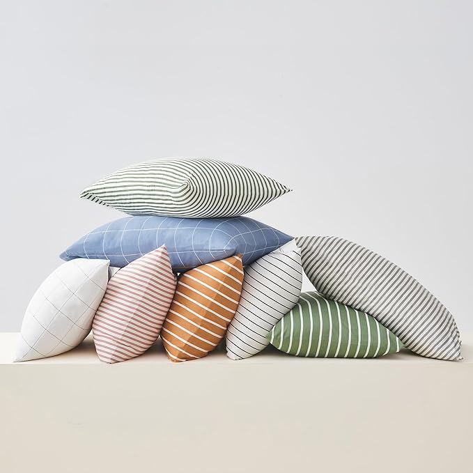 JELLYMONI 100% Natural Cotton Striped Pillowcases Set, 2 Pack White and Grey Stripes Pattern Printed Pillow Covers with Envelope Closure(Pillows are not Included)(King(20×40inches))