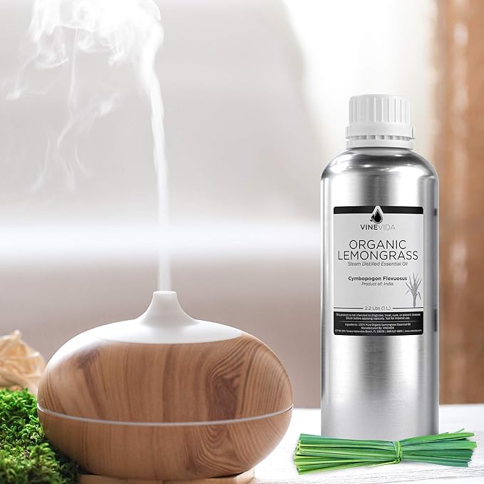 VINEVIDA Organic Lemongrass 32 oz Undiluted Essential Oil - Pure, Uncut, and Unfiltered