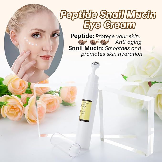 Advanced Snail Peptide Eye Cream for Dark Circles & Puffiness, Snail Mucin Eye Cream with Niacinamide Reduce Wrinkles & Fine Lines, 2 Pcs Under Eye Roller Cream for Moisturizing.