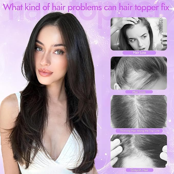 Brown to Blonde Synthetic Hair Toppers for Women with Thinning 3D 360° Cover Clip in Wispy Bangs Upgraded Adjustable Bandage 24 Inch Long Layered