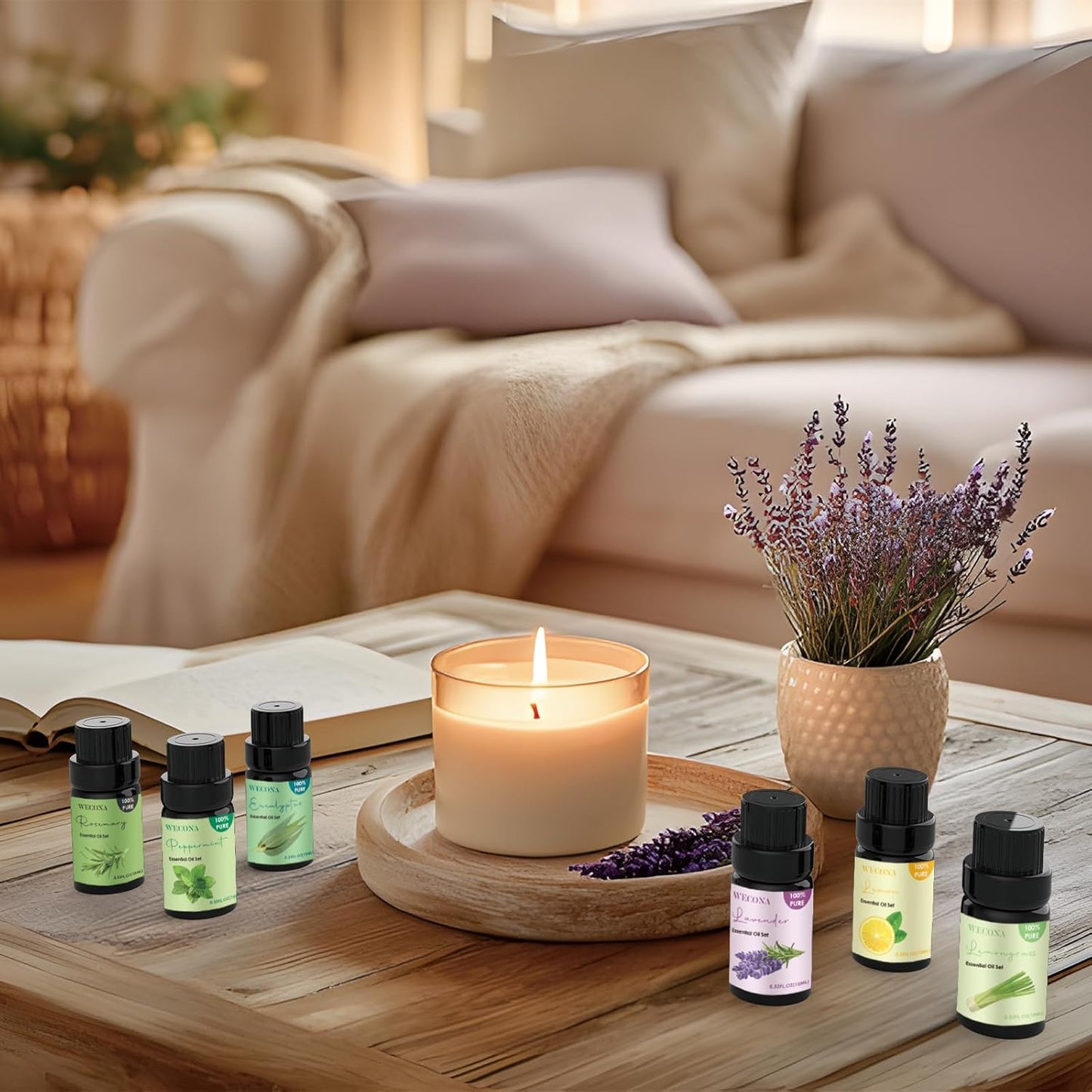 Pure Essential Oil Set - Top 6 Aromatherapy Oils Set, Essential Oils for Diffusers for Home - Peppermint, Lavender, Eucalyptus, Lemongrass, Rosemary, Lemon - 10ml x 6