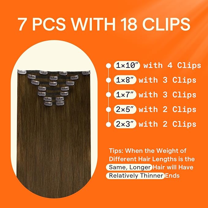Full Shine Light Brown Hair Extensions Clip in Long 24 Inch Brown Hair Clip on Extensions for Hairstyles for Concert 7 Pcs 120 G