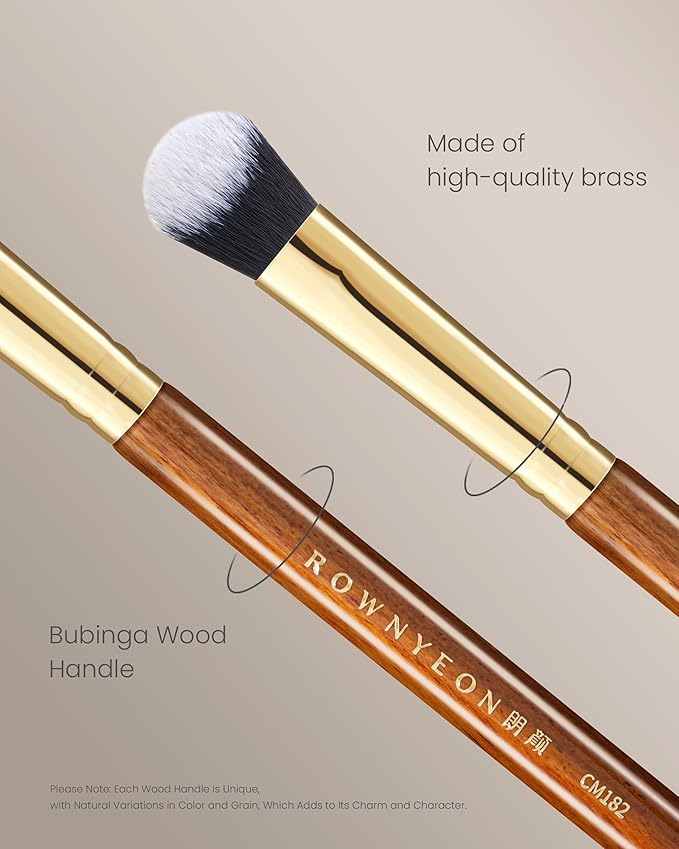 Desert Oak Series Precision Angled Dome Highlight Brush - Small Nylon Bristles for Targeted Cream/Liquid Highlighter, Under-Eye, Nose Bridge & Detail Work, Bubinga Handle & Brass Ferrule (CM 182)