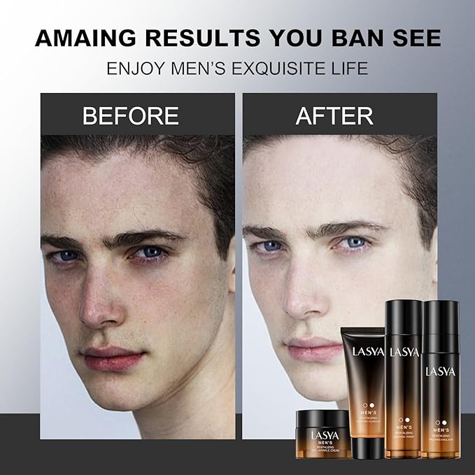 Anti Aging Skin Care Set for Men,Reduce Wrinkles & Hydrate Mens Skin Care Kit Cleanser,Toner,Lotion,Face Cream,Complete Skincare Process for Men Unique Skin Care Sets & Kits(4-Pcs)