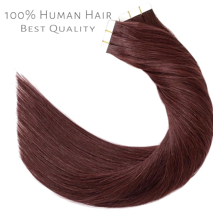 Lacer Tape in Hair Extensions Human Hair Wine Red 24 Inches 20pcs 50 Grams Per Pack Burgundy Straight Tape in Real Human Hair Extensions Hair Pieces