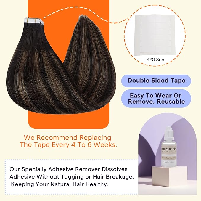 Full Shine Hair Extensions Tape in Hair Color 2 Fading to 8 Highlight 2 Darkest Brown Balayage Tape Real Human Hair 20 Inch Remy Tape Ins Extensions 50G 20Pcs Hair Extensions Add Length