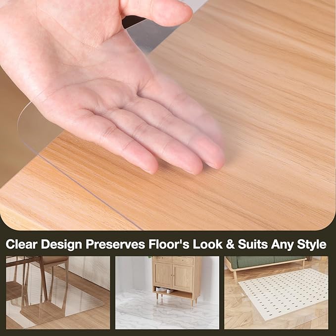 Crystal Clear Floor Mat 8×12ft, Upgraded Easy Flat Waterproof Vinyl Rug Cover, Large Stain-Resistant Plastic Area Rug Floor Protector for Kitchen, Dining Room, or High-Traffic Areas