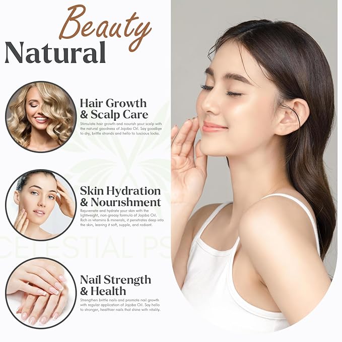 USDA Certified Organic Jojoba Oil (4 Oz) 100% Pure Natural, Chemical-Free, Hexane-Free, Hair Growth, Scalp Care, Skin Hydration, Nails Natural Beauty Enhancement, Anti-Aging