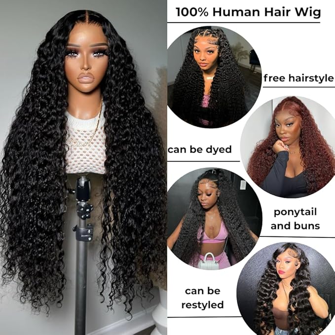 34 Inch Water Wave 13x6 HD Lace Front Wigs Human Hair Pre Plucked 200 Density Deep Part Curly Wig for Women Water Wave Frontal Wigs Human Hair