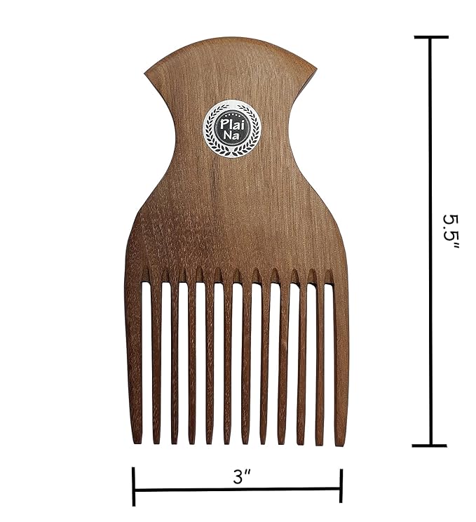 Plai Na Wooden Afro Pick Comb for Natural Black Hair - No Snags, No Static, No Tangle for Women and Men